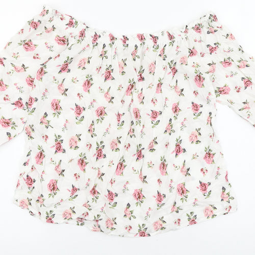Passport Womens White Floral Viscose Basic Blouse Size M Off the Shoulder - Bardot