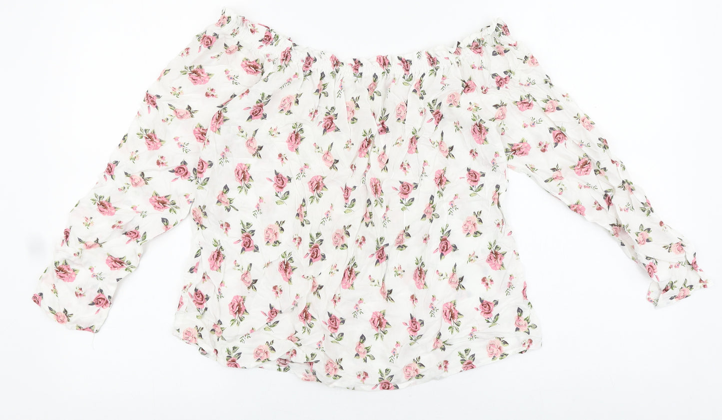 Passport Womens White Floral Viscose Basic Blouse Size M Off the Shoulder - Bardot