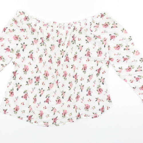 Passport Womens White Floral Viscose Basic Blouse Size M Off the Shoulder - Bardot