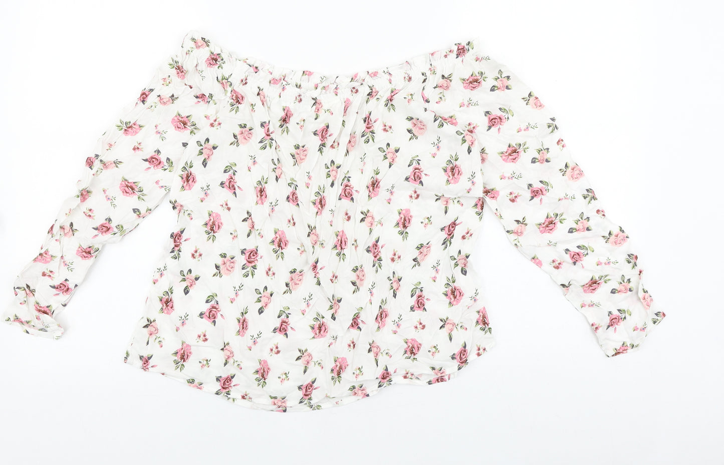 Passport Womens White Floral Viscose Basic Blouse Size M Off the Shoulder - Bardot