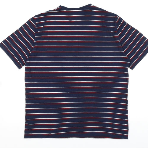 Marks and Spencer Mens Blue Striped Cotton T-Shirt Size M Round Neck