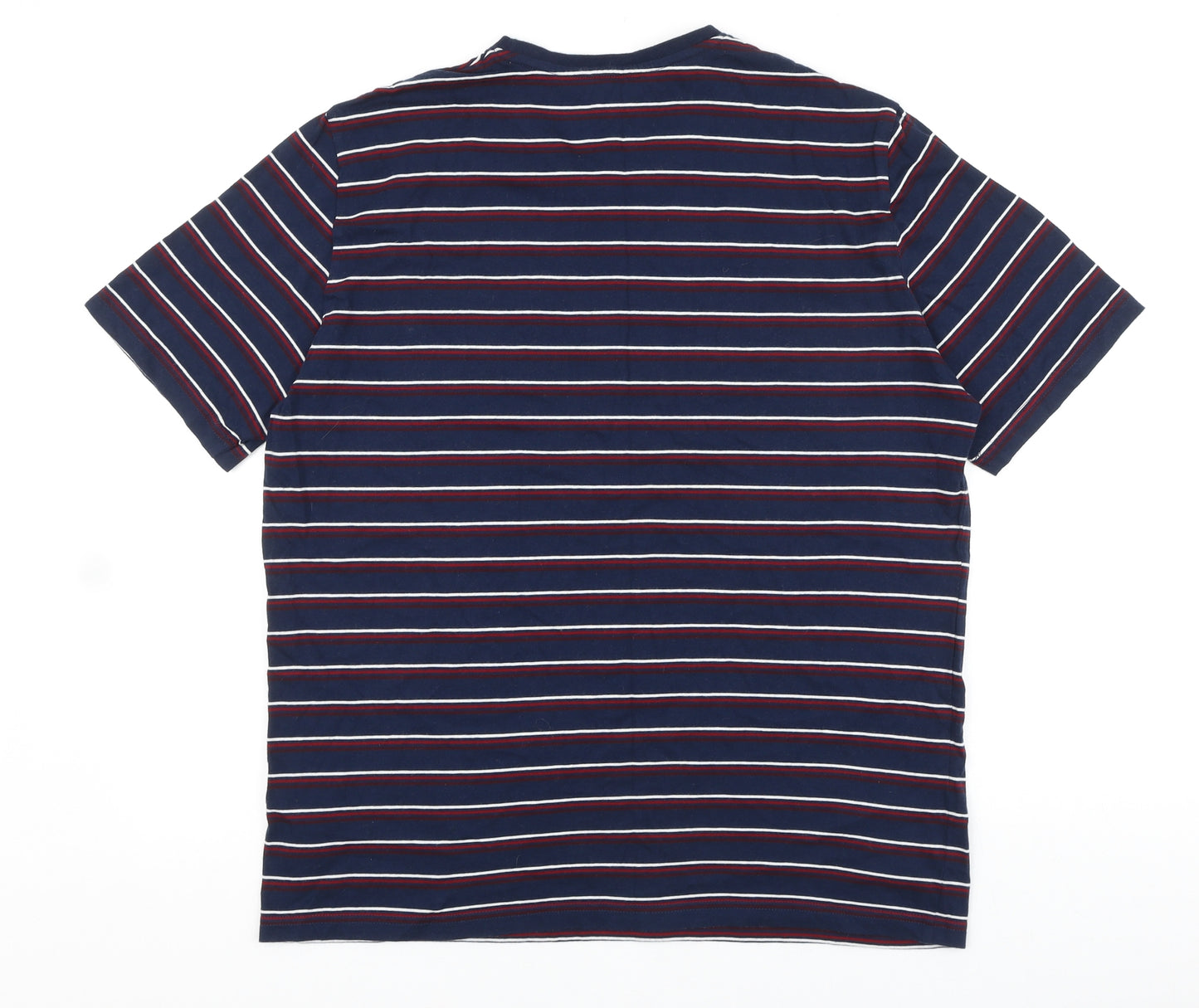 Marks and Spencer Mens Blue Striped Cotton T-Shirt Size M Round Neck