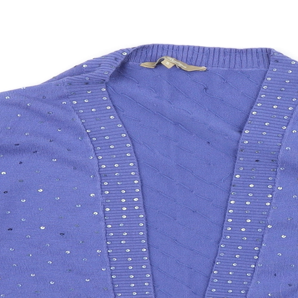 M&Co Womens Purple V-Neck Polyester Shrug Jumper Size S