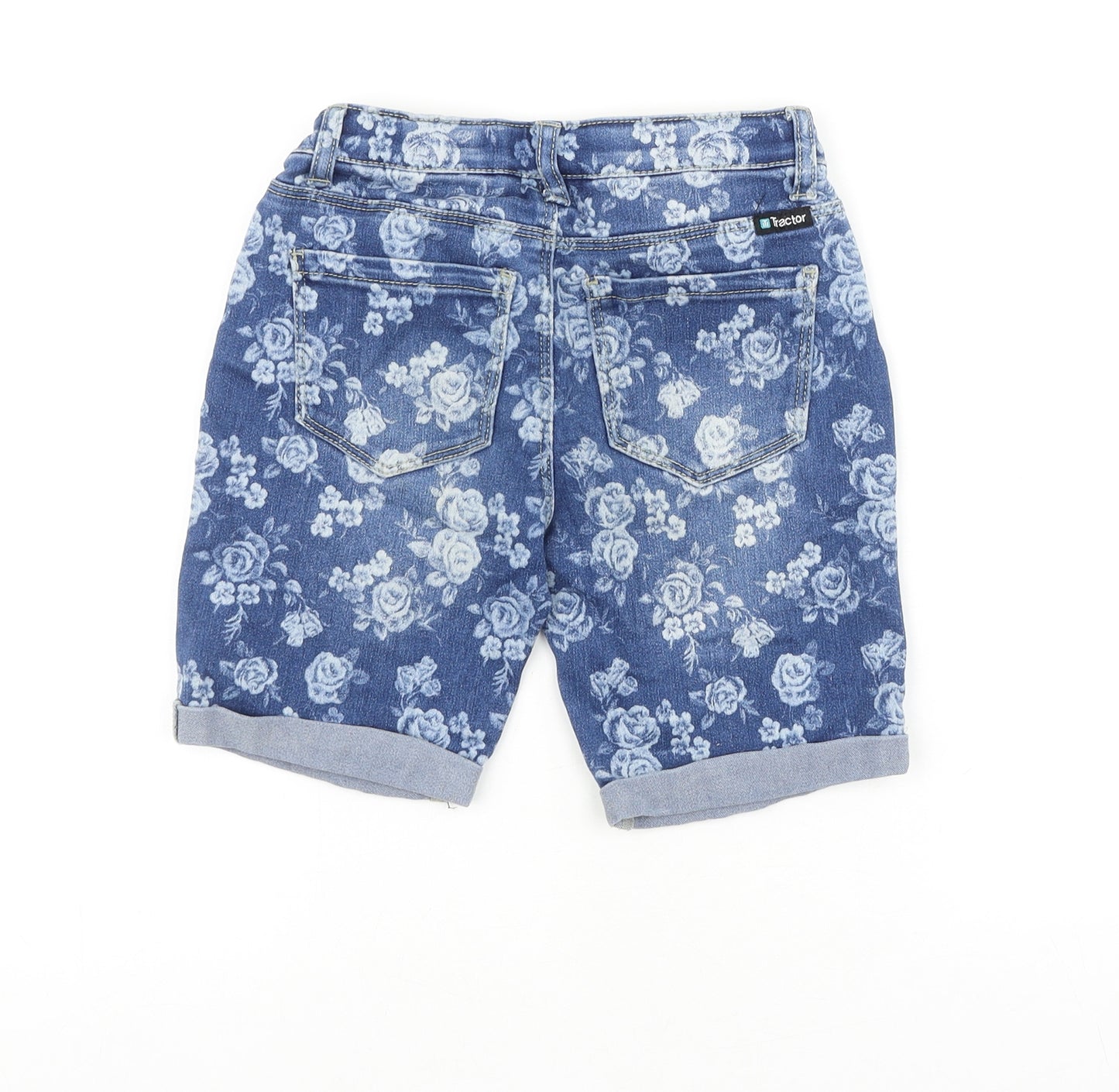 Tractor Womens Blue Floral Cotton Chino Shorts Size 8 L6 in Regular Zip