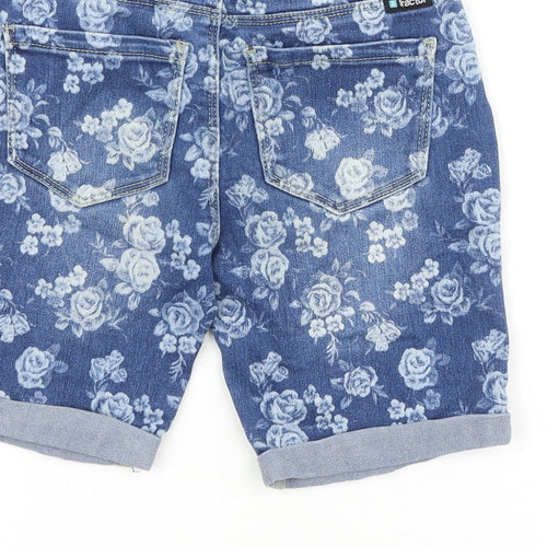 Tractor Womens Blue Floral Cotton Chino Shorts Size 8 L6 in Regular Zip