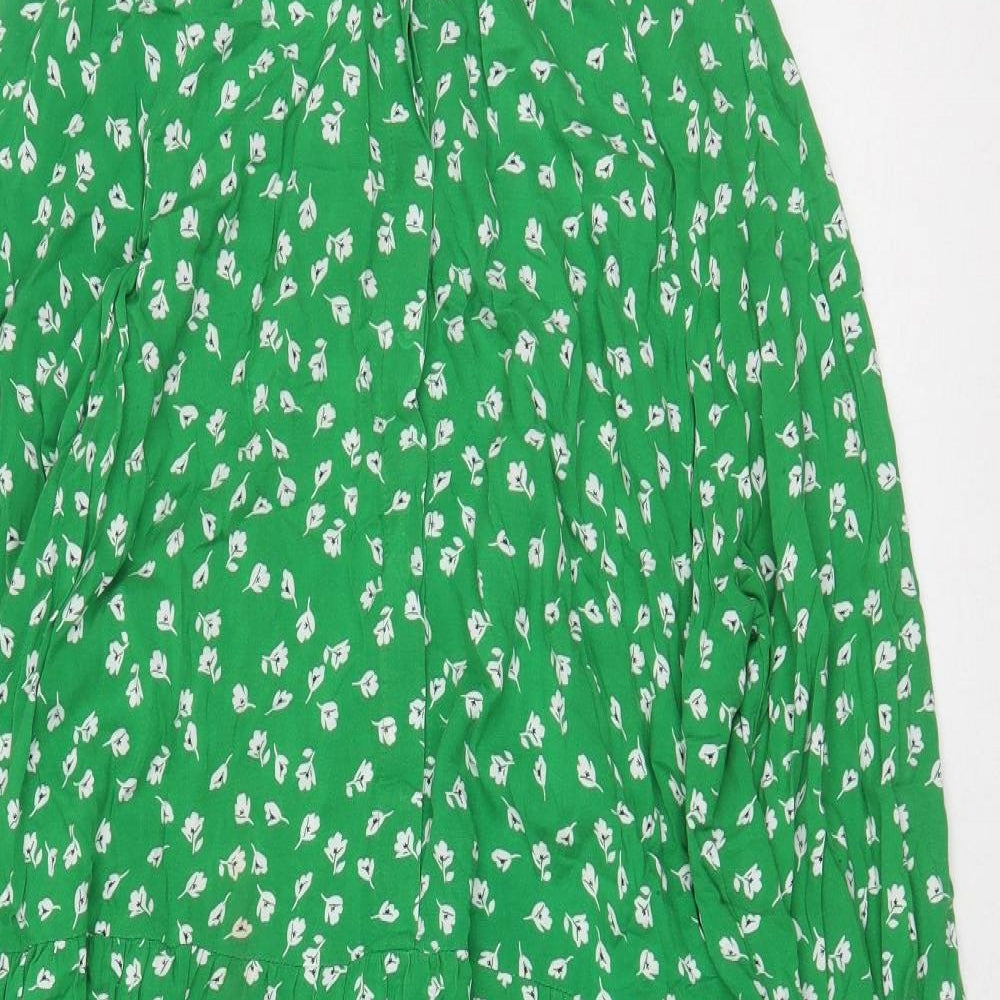 H&M Womens Green Floral Viscose Shirt Dress Size M Collared Button