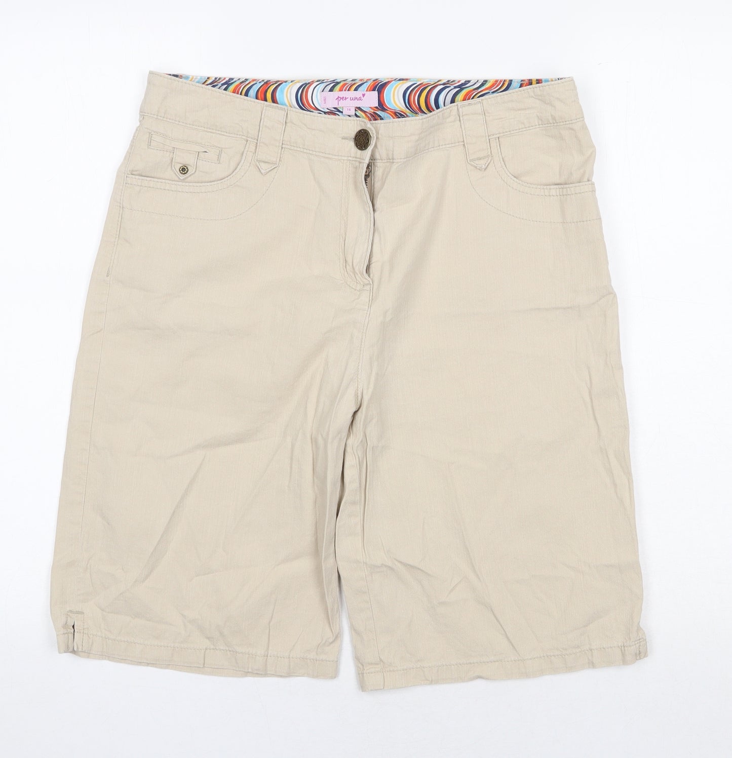 Per Una Womens Beige Cotton Bermuda Shorts Size 14 Regular Zip