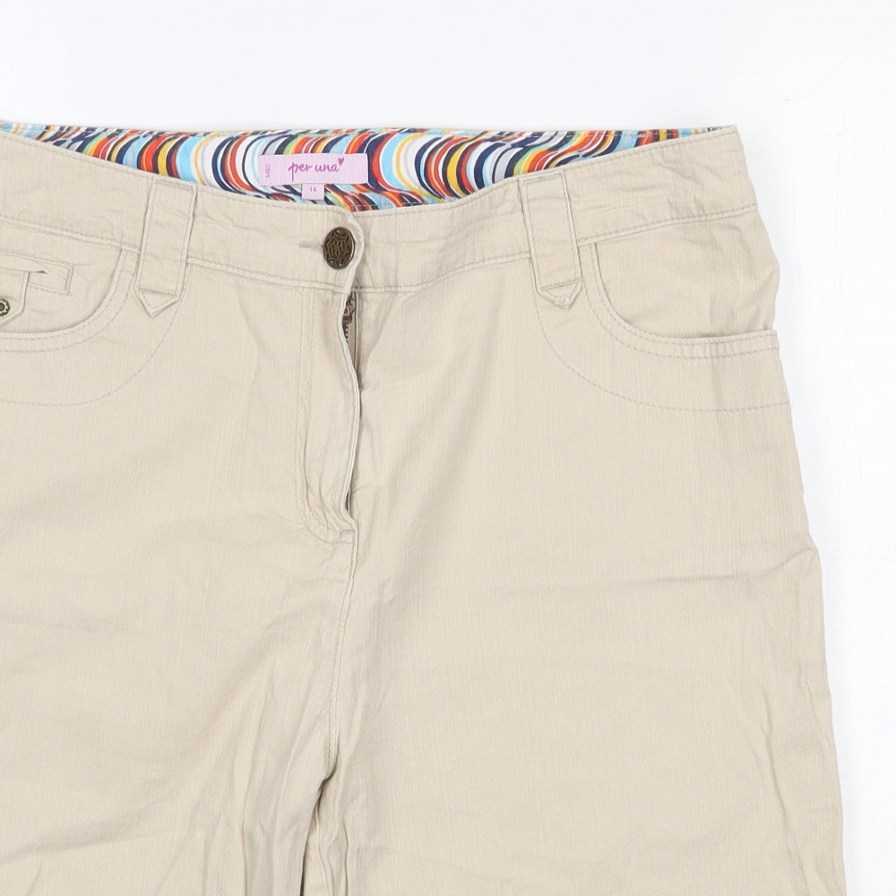 Per Una Womens Beige Cotton Bermuda Shorts Size 14 Regular Zip