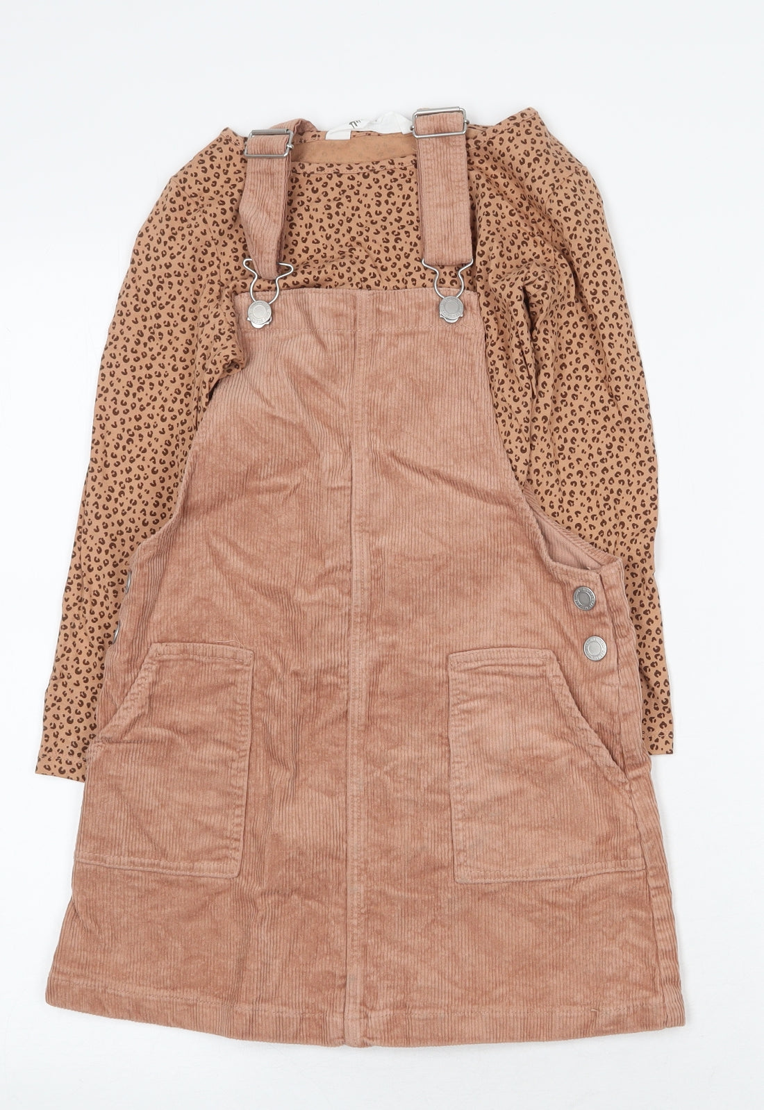 H&M Girls Pink Animal Print Cotton Dungaree One-Piece Size 8-9 Years Buckle - 2 piece set