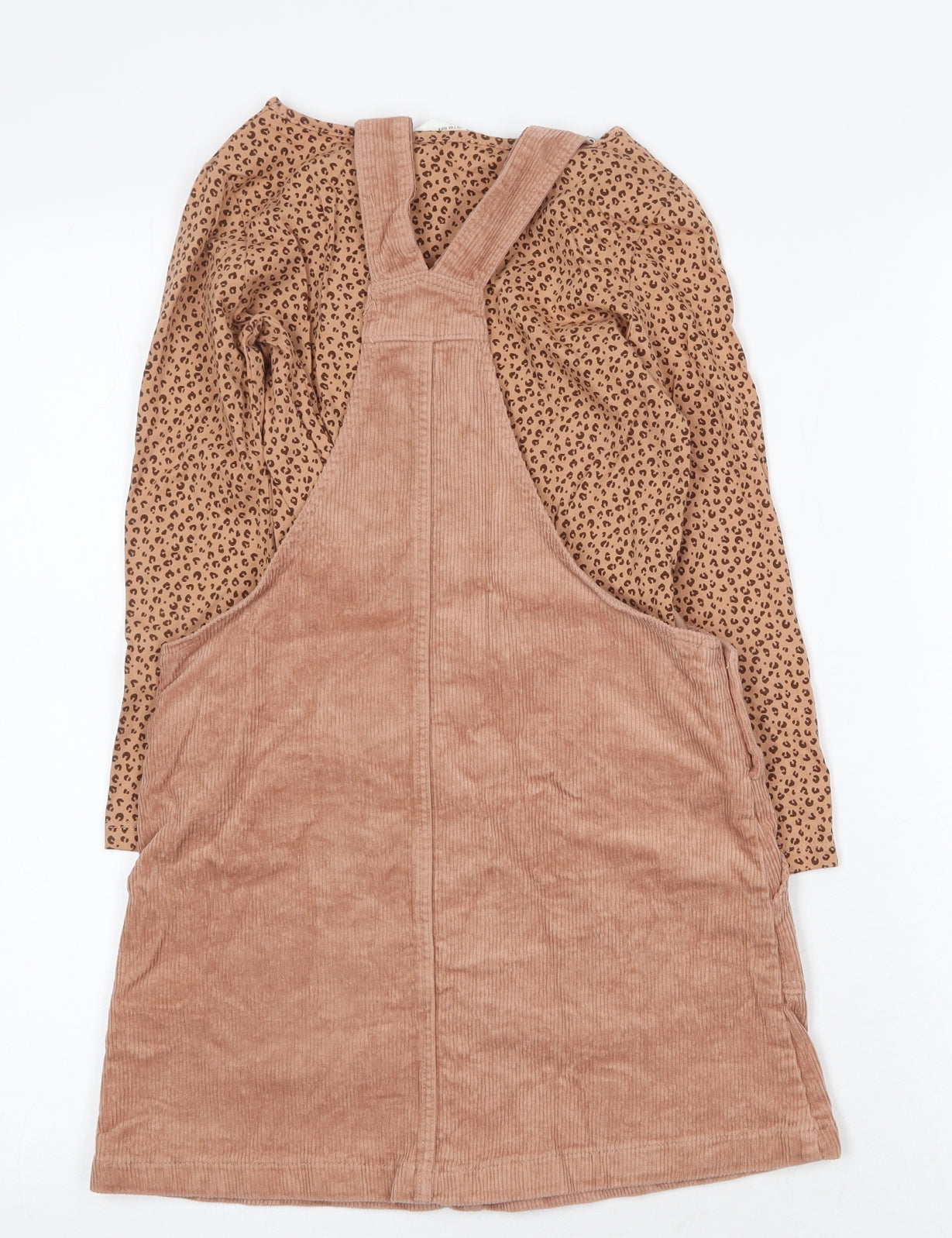 H&M Girls Pink Animal Print Cotton Dungaree One-Piece Size 8-9 Years Buckle - 2 piece set
