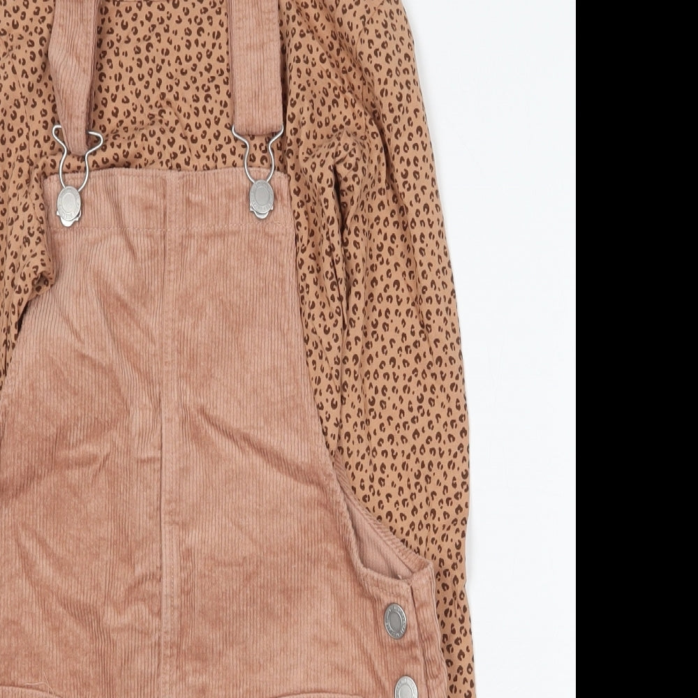 H&M Girls Pink Animal Print Cotton Dungaree One-Piece Size 8-9 Years Buckle - 2 piece set