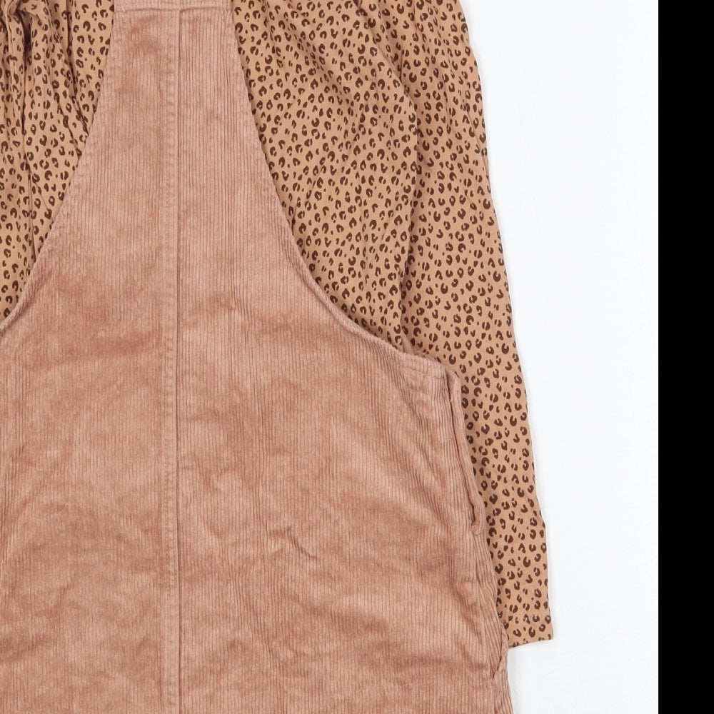 H&M Girls Pink Animal Print Cotton Dungaree One-Piece Size 8-9 Years Buckle - 2 piece set