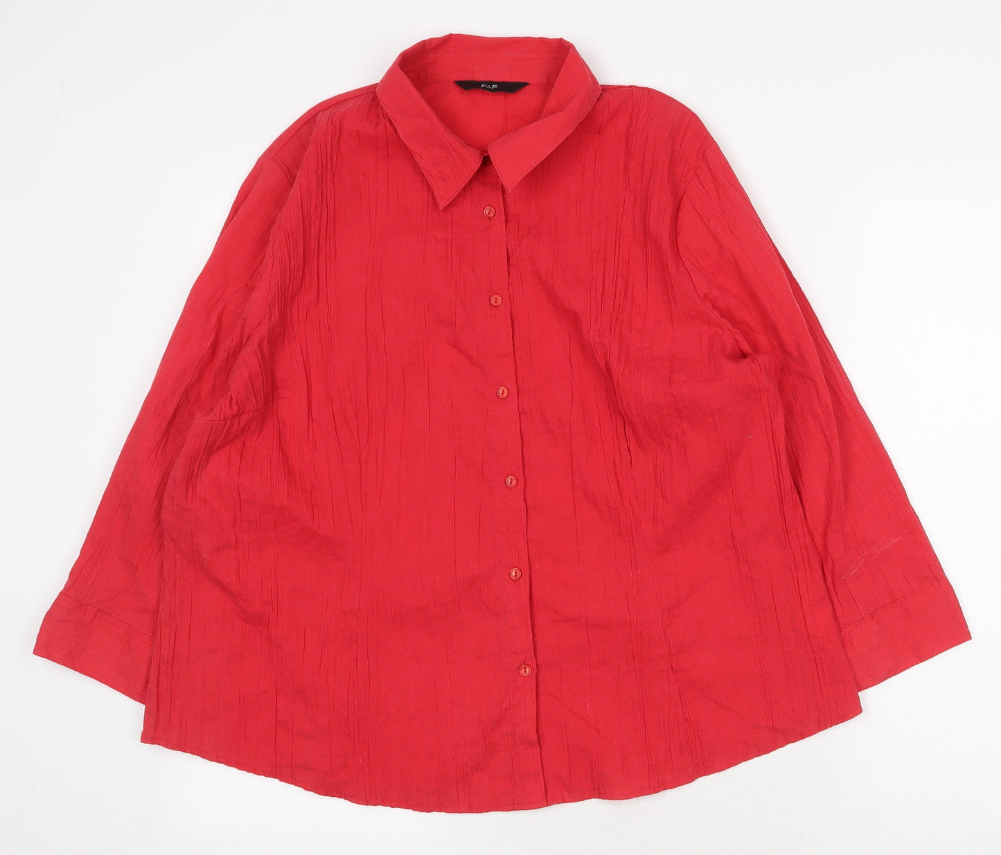 F&F Womens Red Polyester Basic Button-Up Size 20 V-Neck
