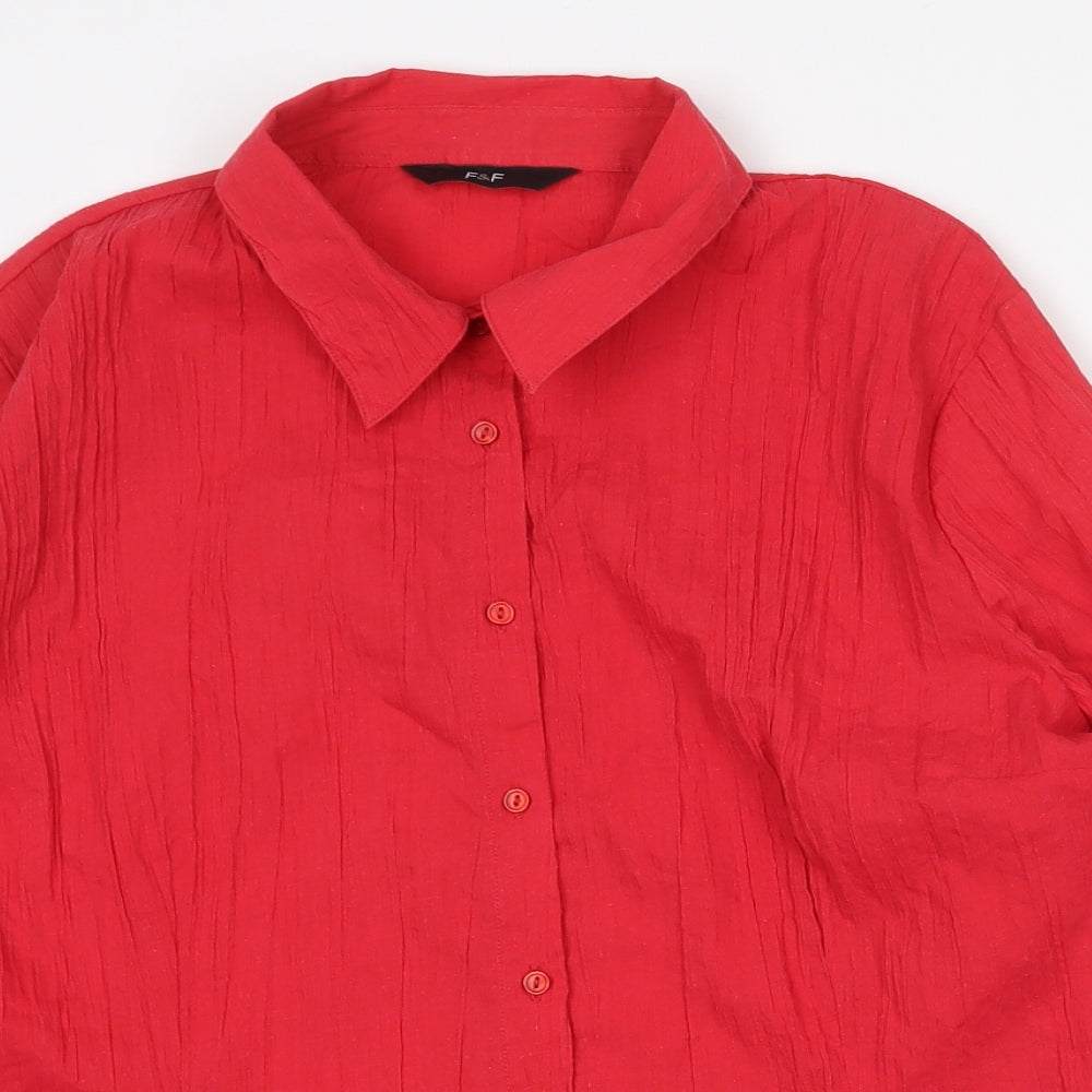 F&F Womens Red Polyester Basic Button-Up Size 20 V-Neck