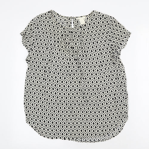 H&M Womens White Geometric Viscose Basic Blouse Size 8 Round Neck
