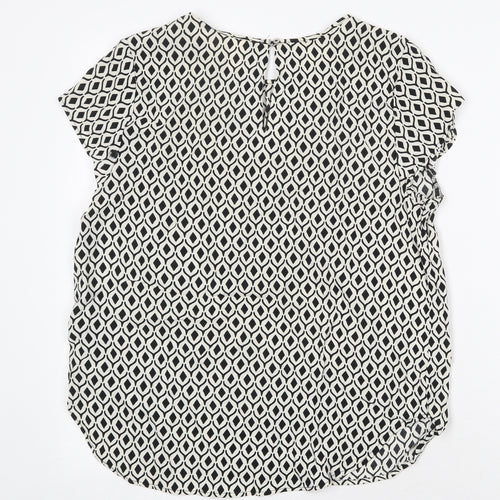 H&M Womens White Geometric Viscose Basic Blouse Size 8 Round Neck