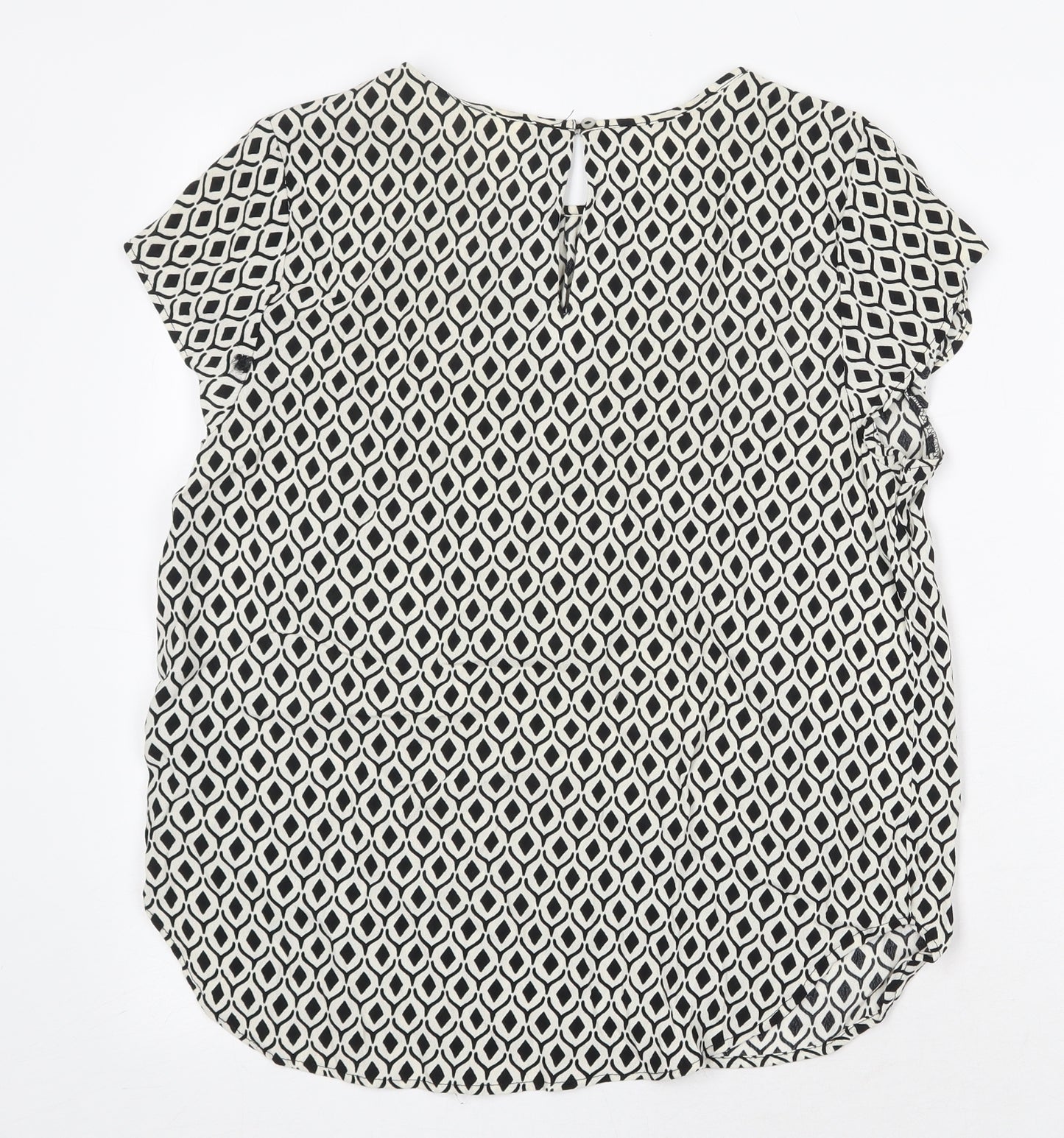 H&M Womens White Geometric Viscose Basic Blouse Size 8 Round Neck