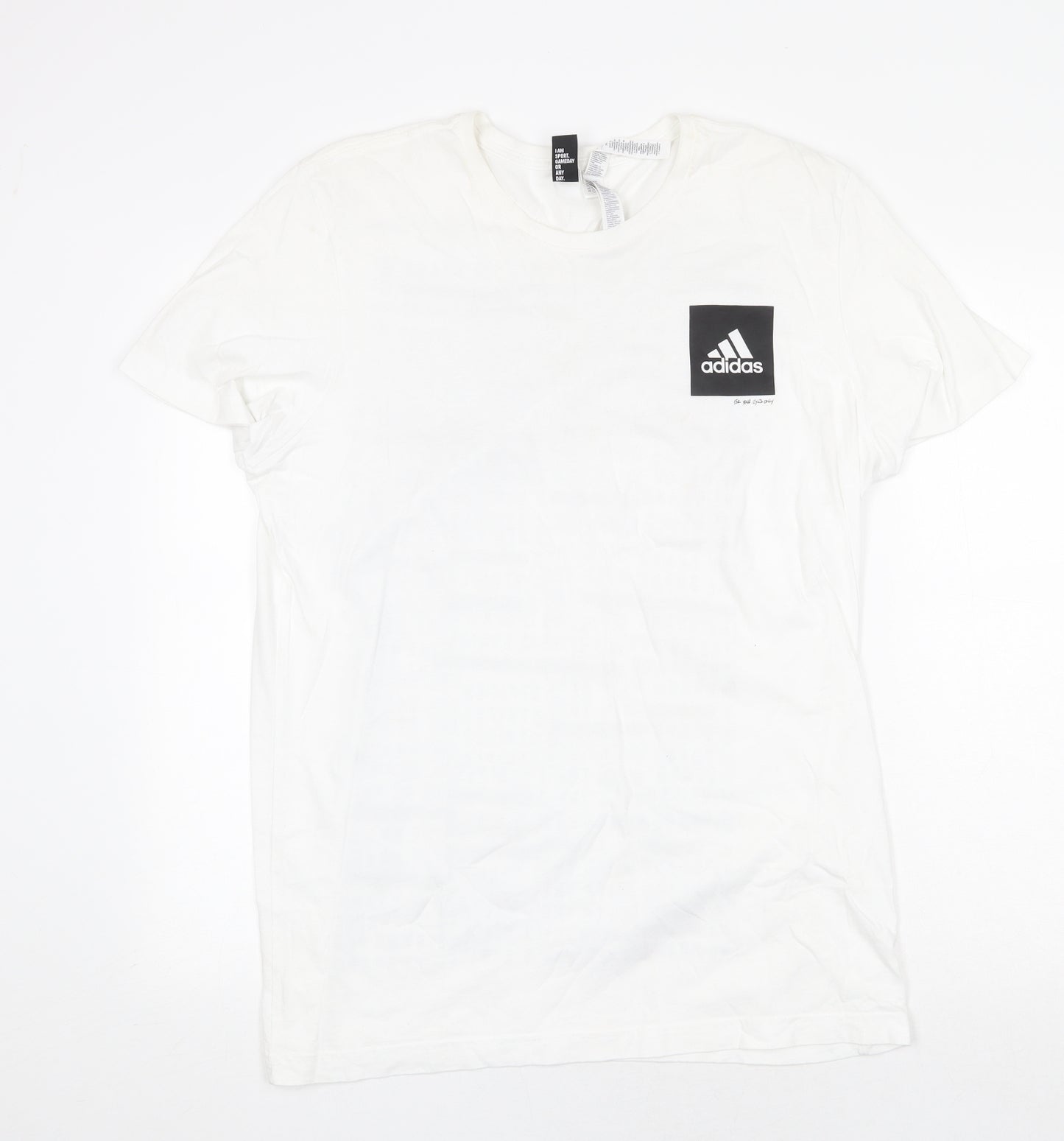 adidas Mens White Cotton T-Shirt Size L Round Neck