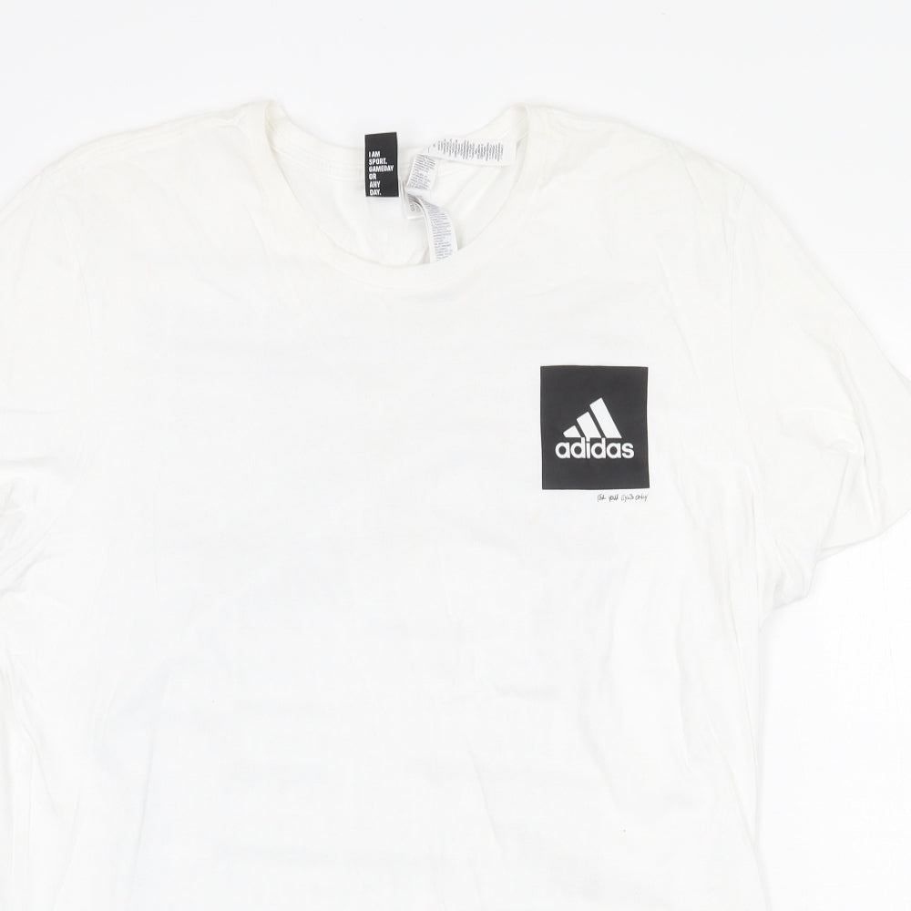 adidas Mens White Cotton T-Shirt Size L Round Neck