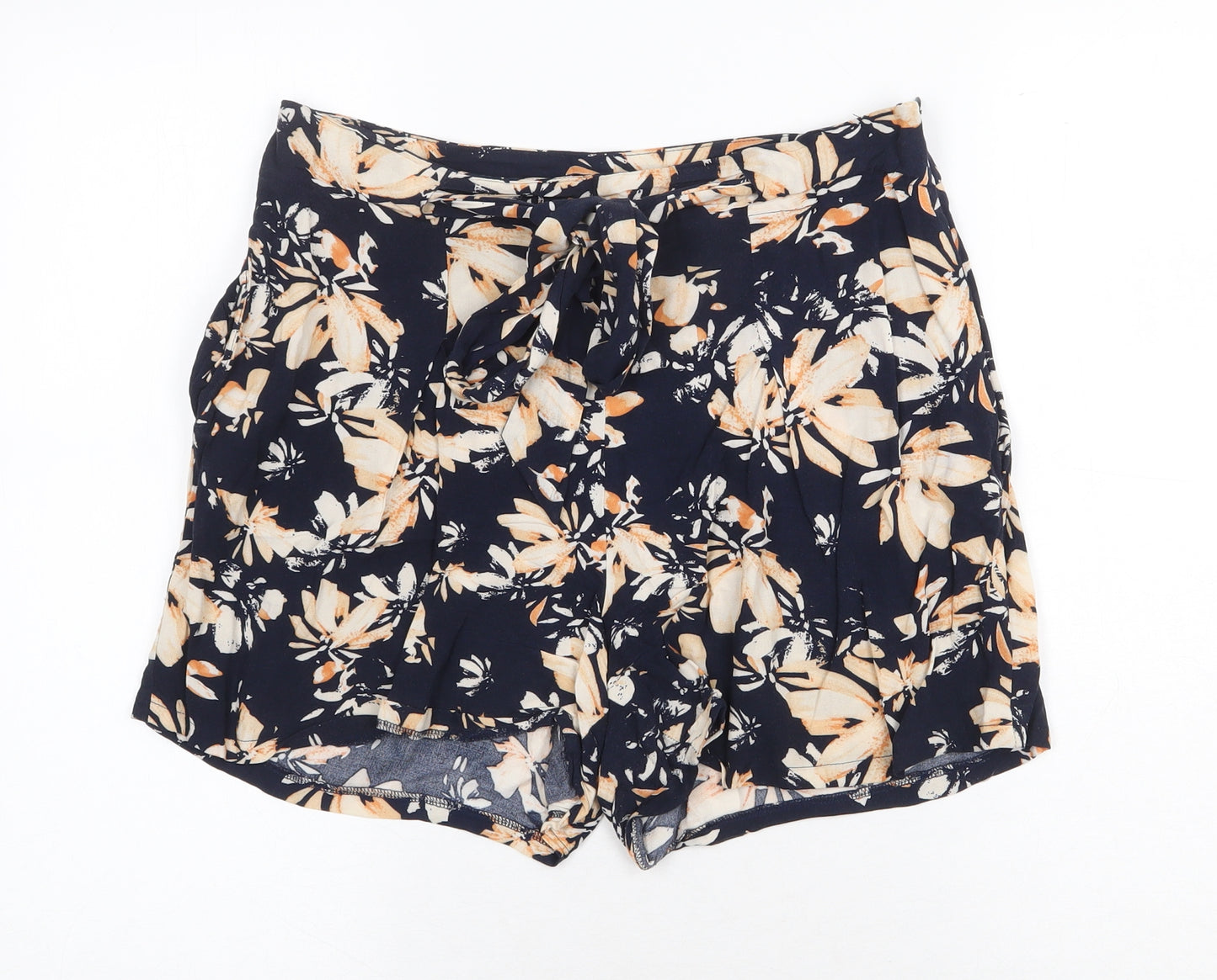 Papaya Womens Blue Floral Viscose Culotte Shorts Size 10 Regular Zip