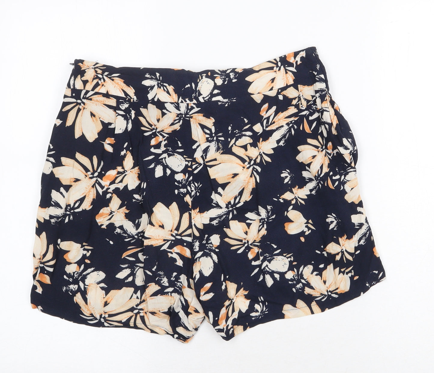 Papaya Womens Blue Floral Viscose Culotte Shorts Size 10 Regular Zip
