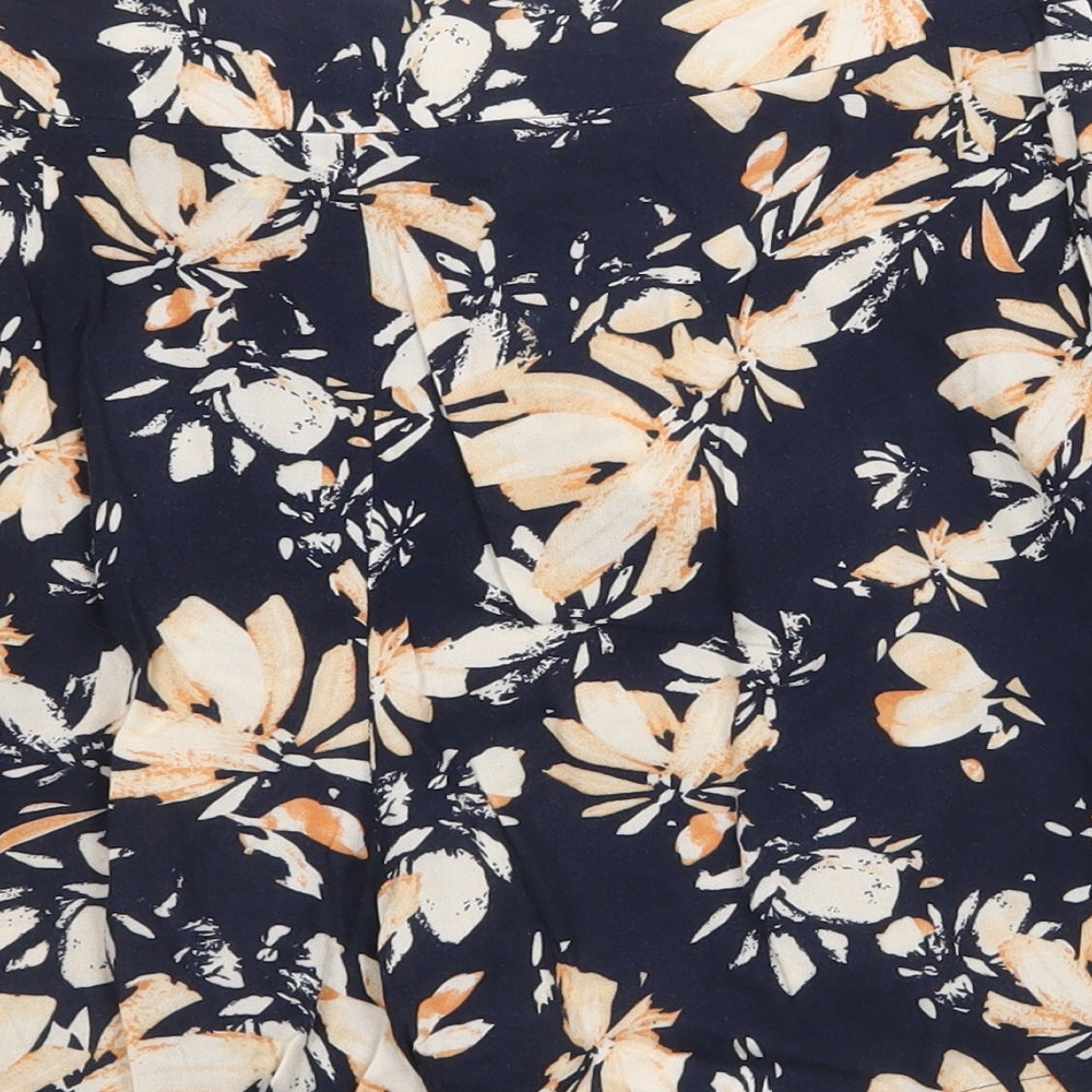 Papaya Womens Blue Floral Viscose Culotte Shorts Size 10 Regular Zip