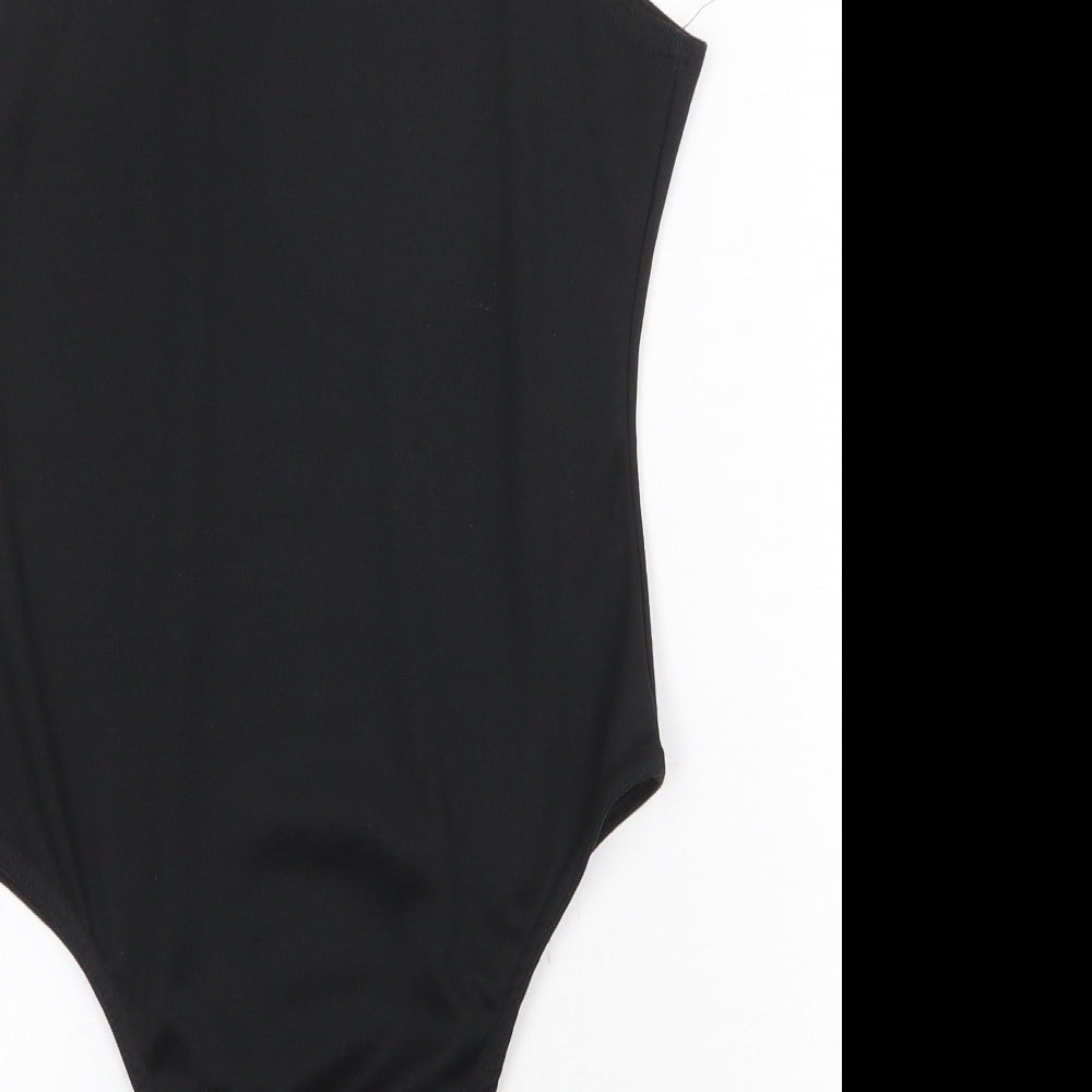 PRETTYLITTLETHING Womens Black Polyester Bodysuit One-Piece Size 10 Snap