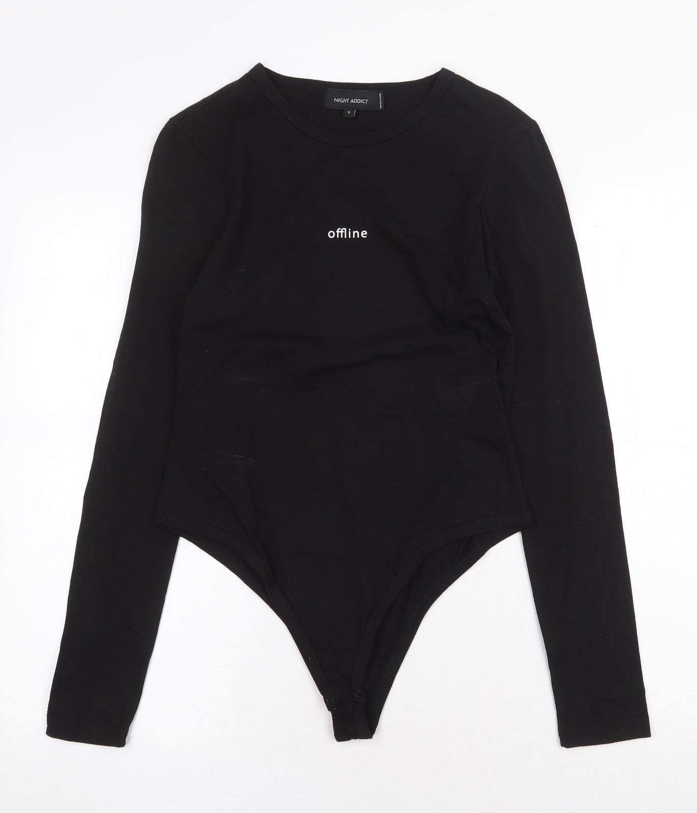Night Addict Womens Black Cotton Bodysuit One-Piece Size S Snap - Offline