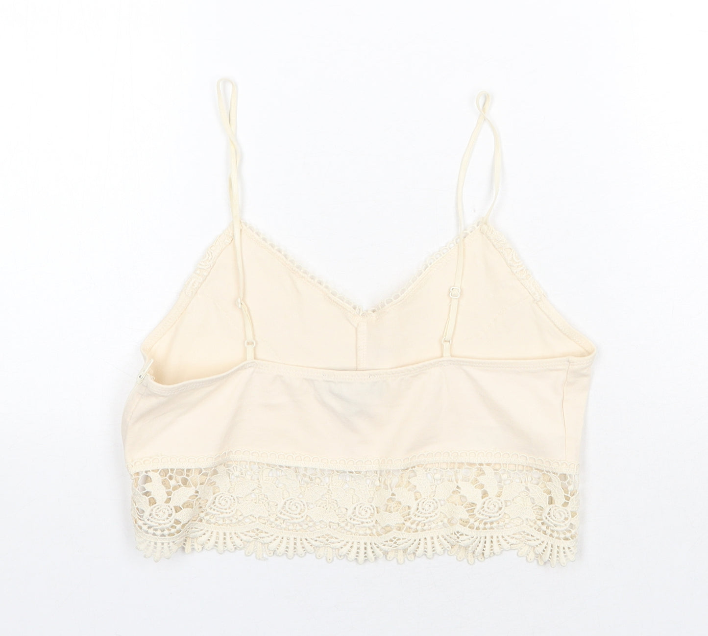 Topshop Womens Beige Cotton Cropped Tank Size 10 V-Neck - Lace Detail