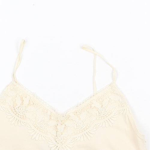 Topshop Womens Beige Cotton Cropped Tank Size 10 V-Neck - Lace Detail