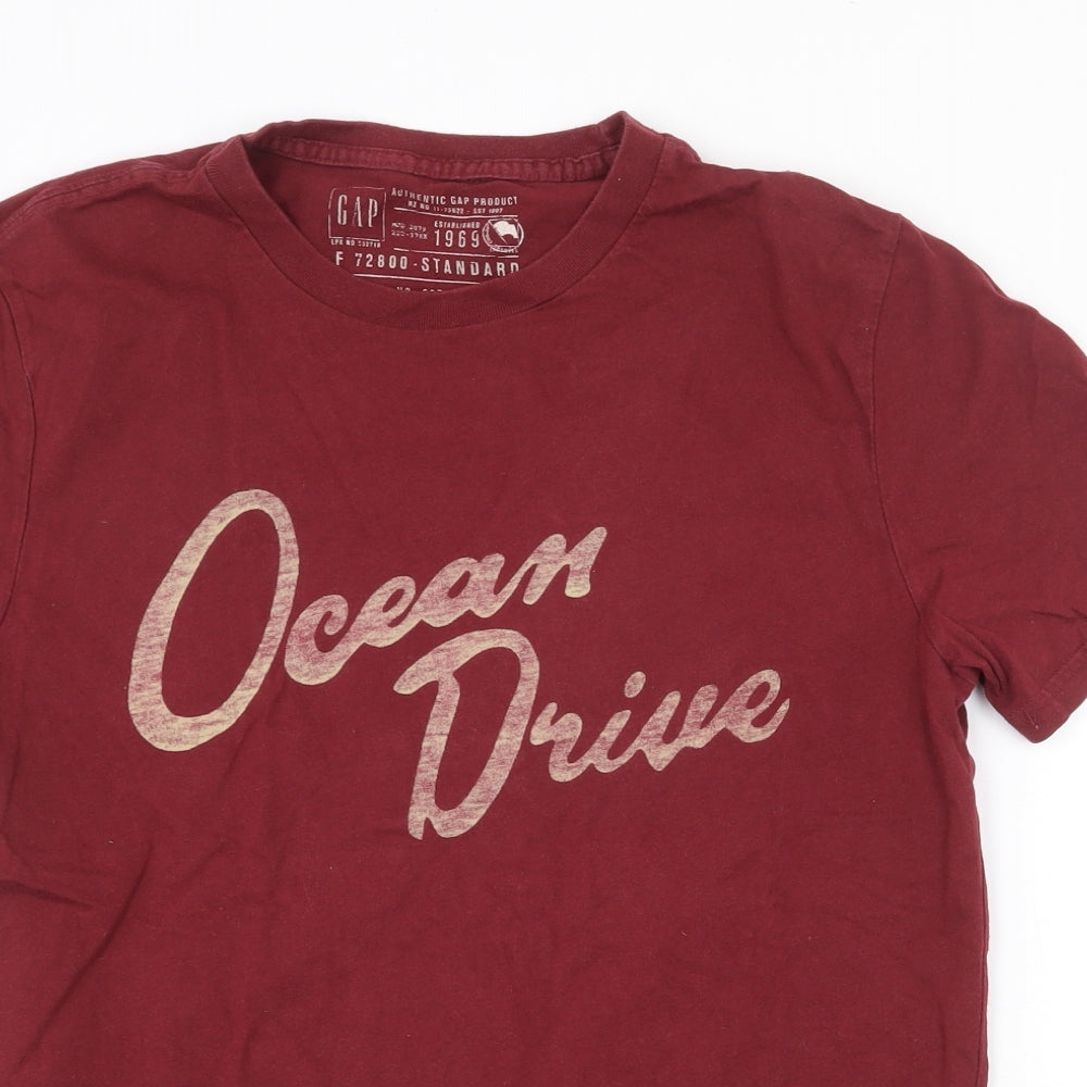 Gap Mens Red Cotton T-Shirt Size M Round Neck - Ocean Drive