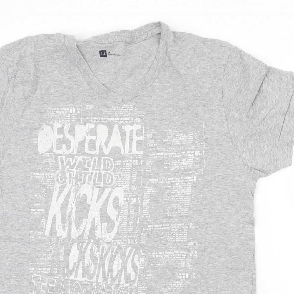 Gap Mens Grey Cotton T-Shirt Size M Round Neck