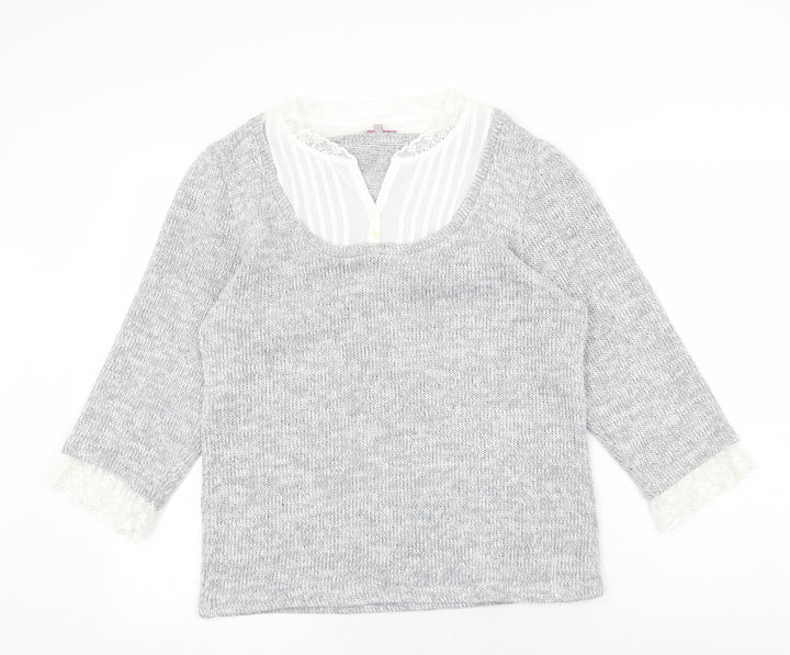 Per Una Womens Grey V-Neck Acrylic Pullover Jumper Size L