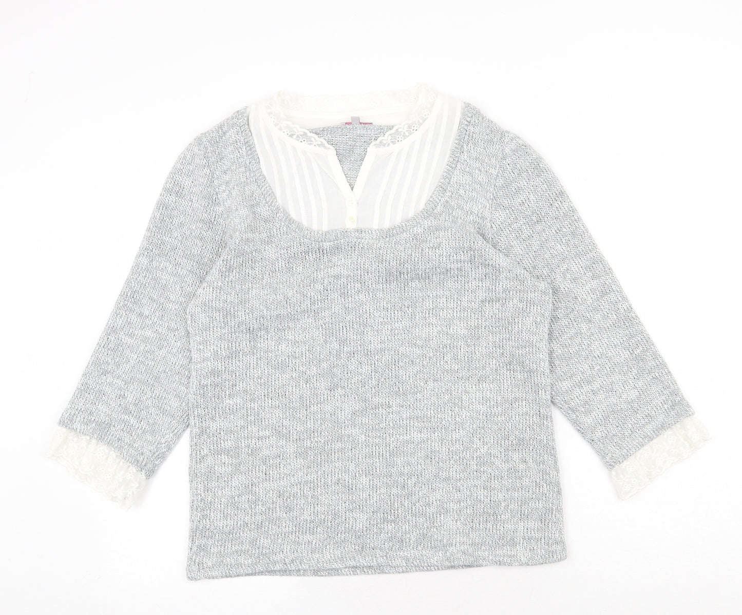 Per Una Womens Grey V-Neck Acrylic Pullover Jumper Size L