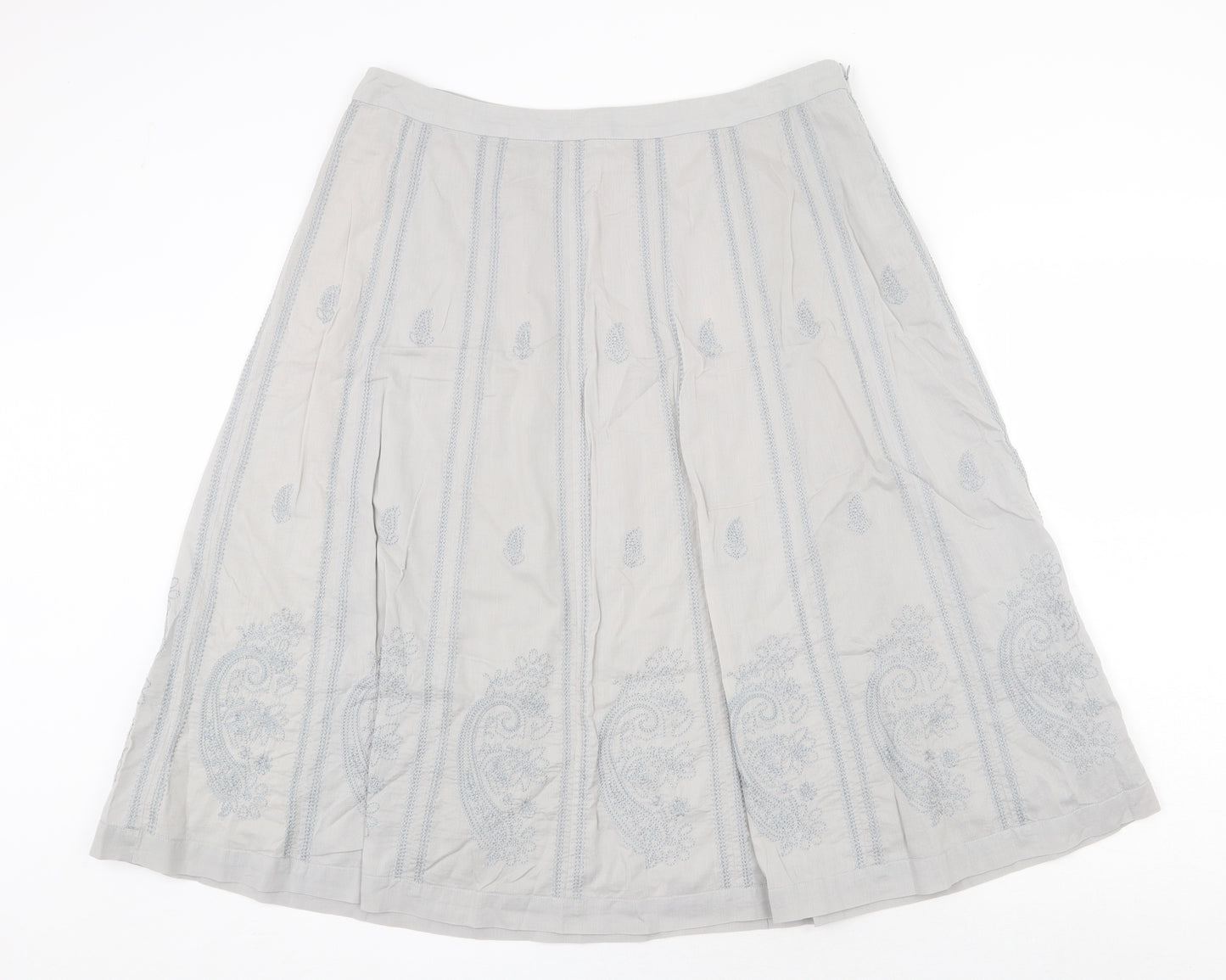 EAST Womens Grey Geometric Cotton Swing Skirt Size 14 Zip