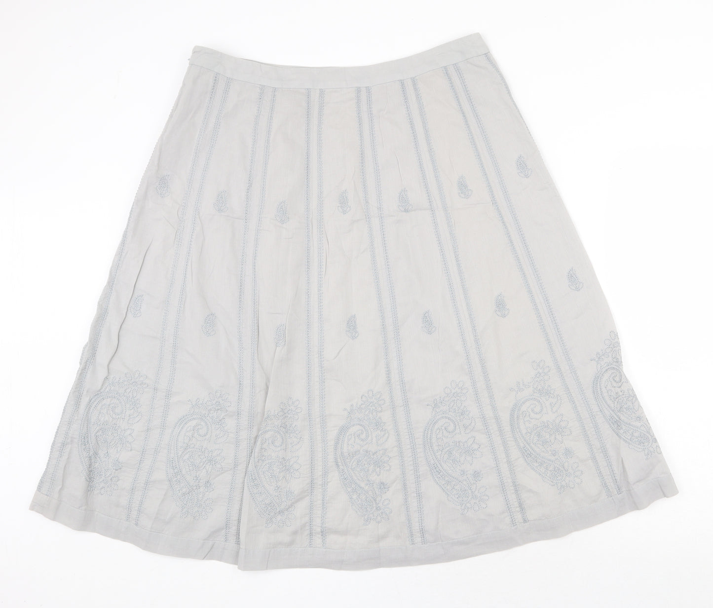 EAST Womens Grey Geometric Cotton Swing Skirt Size 14 Zip