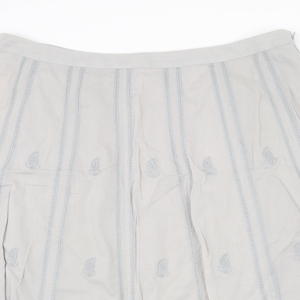 EAST Womens Grey Geometric Cotton Swing Skirt Size 14 Zip