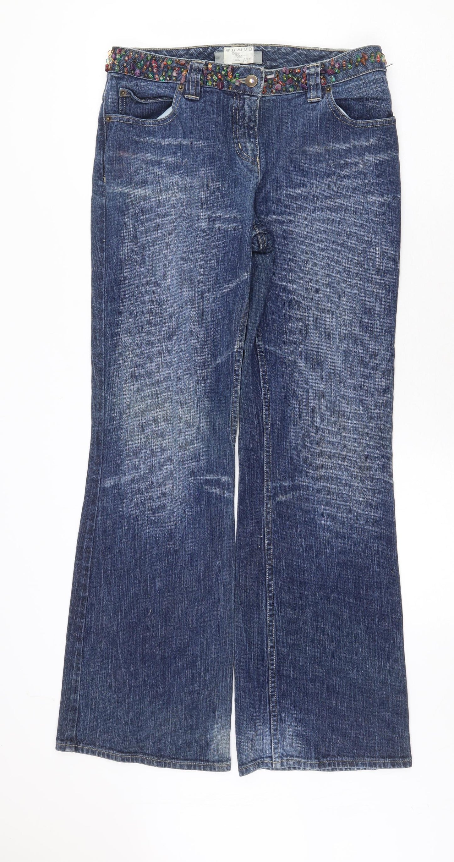 Preworn Womens Blue Cotton Bootcut Jeans Size 12 Regular Zip