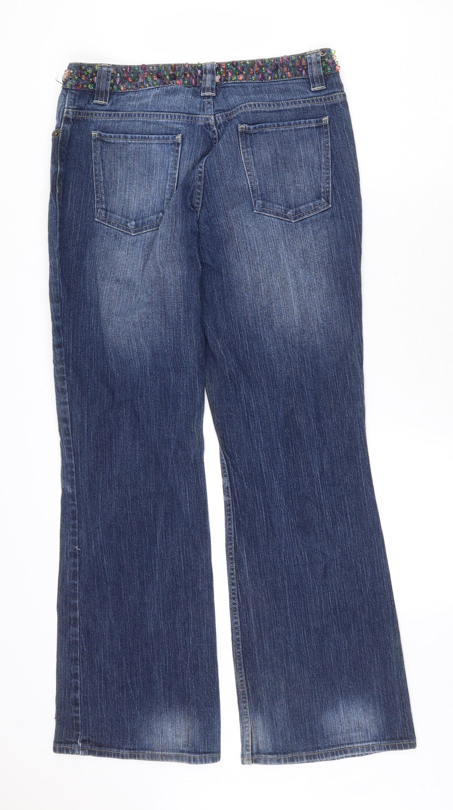 Preworn Womens Blue Cotton Bootcut Jeans Size 12 Regular Zip