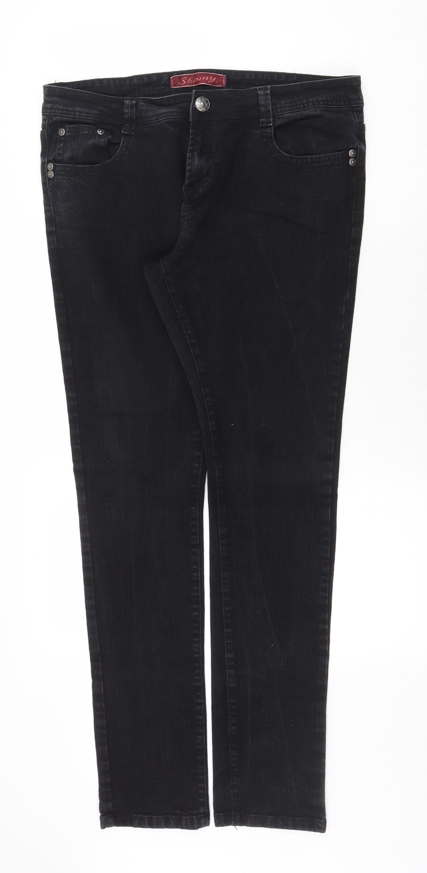 Denim & Co. Womens Black Cotton Skinny Jeans Size 16 Regular Zip
