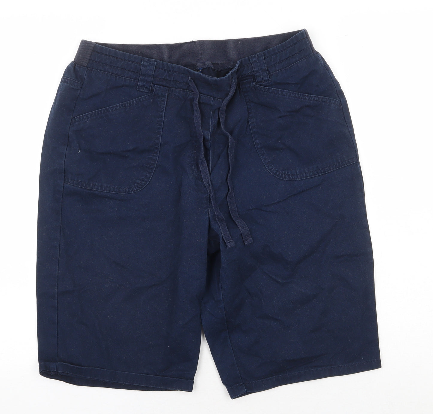 Cotton Traders Womens Blue Cotton Bermuda Shorts Size 12 Regular Tie