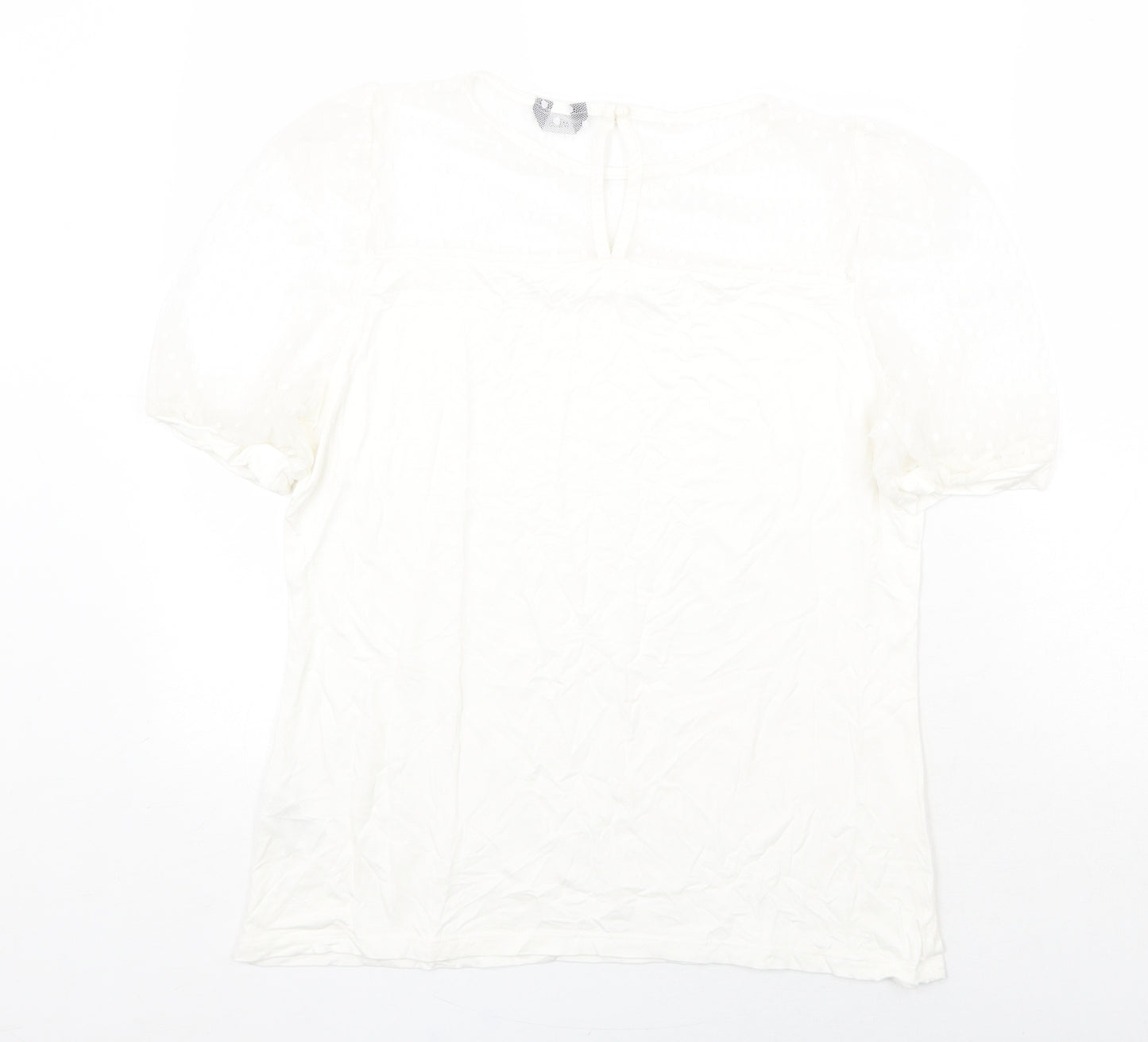 M&Co Womens White Polyamide Basic T-Shirt Size 12 Scoop Neck - Mesh Detail
