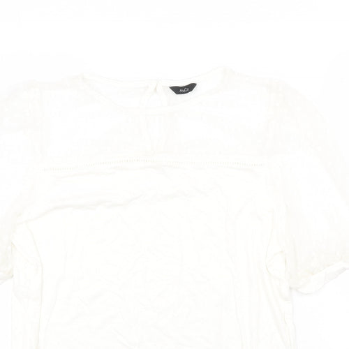 M&Co Womens White Polyamide Basic T-Shirt Size 12 Scoop Neck - Mesh Detail
