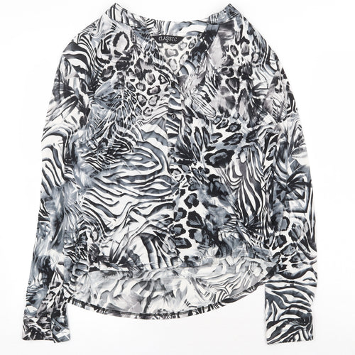 Classic Womens Black Animal Print Polyester Basic Blouse Size 12 V-Neck - Leopard Print