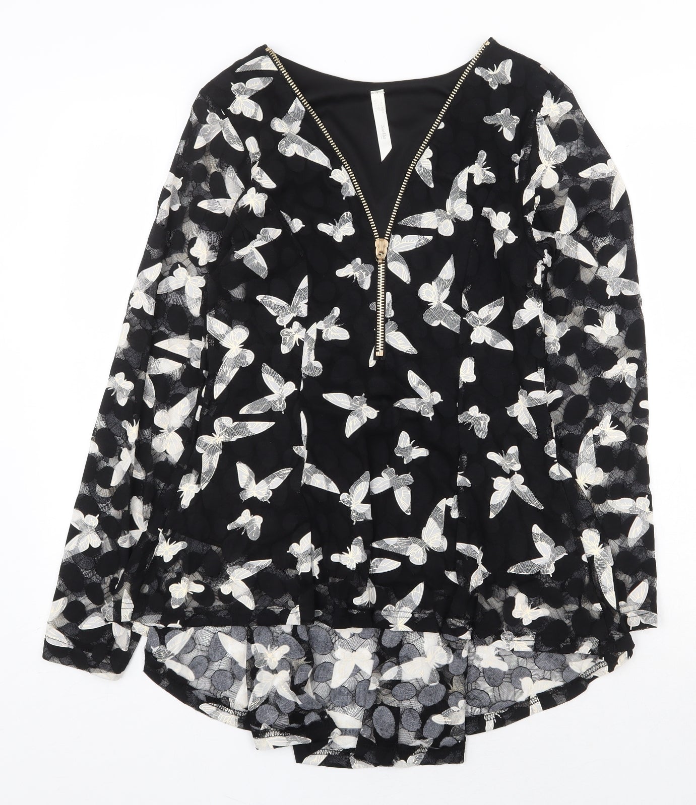 Stella Womens Black Geometric Polyester Basic Blouse Size 10 V-Neck - Butterfly
