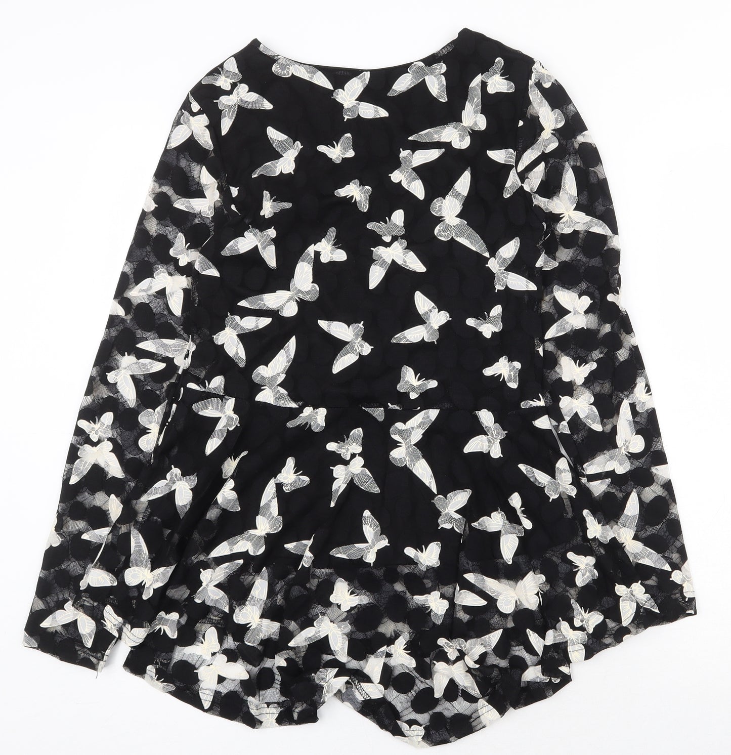 Stella Womens Black Geometric Polyester Basic Blouse Size 10 V-Neck - Butterfly