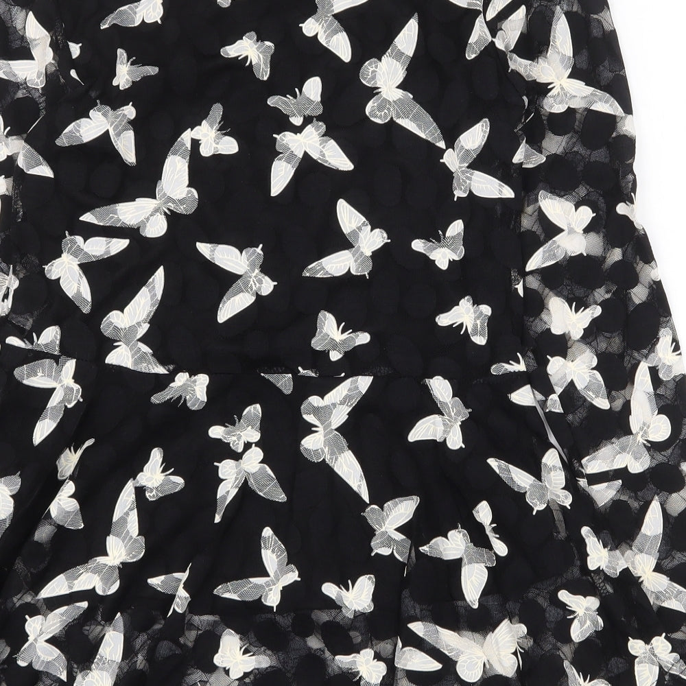 Stella Womens Black Geometric Polyester Basic Blouse Size 10 V-Neck - Butterfly