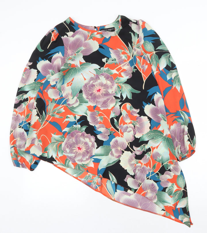 Dorothy Perkins Womens Multicoloured Floral Polyester Basic Blouse Size 10 Boat Neck - Asymmetric