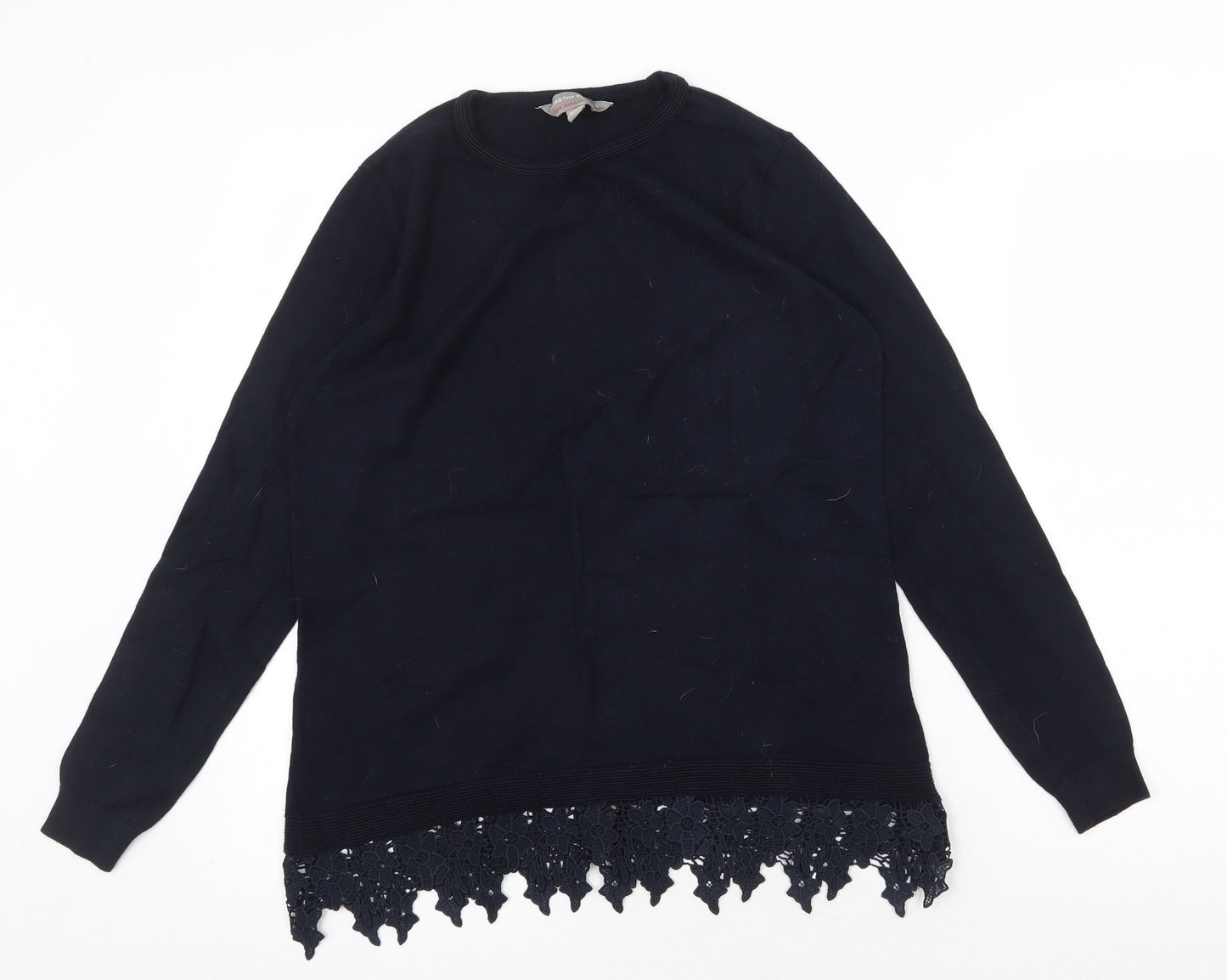 Dorothy Perkins Womens Blue Cotton Basic Blouse Size 12 Scoop Neck - Crochet Trim