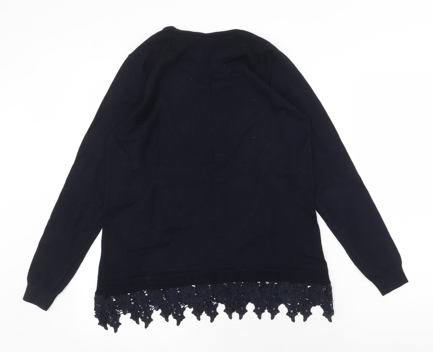 Dorothy Perkins Womens Blue Cotton Basic Blouse Size 12 Scoop Neck - Crochet Trim